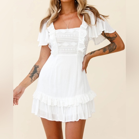 Selfie Leslie Dresses & Skirts - Selfie Leslie - Say You Love Me Embroidery and Frill Detail Dress White size xs
